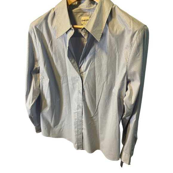 Chico's Gray Silver Metallic Fitted Blouse Top Sz XL - Picture 3 of 7
